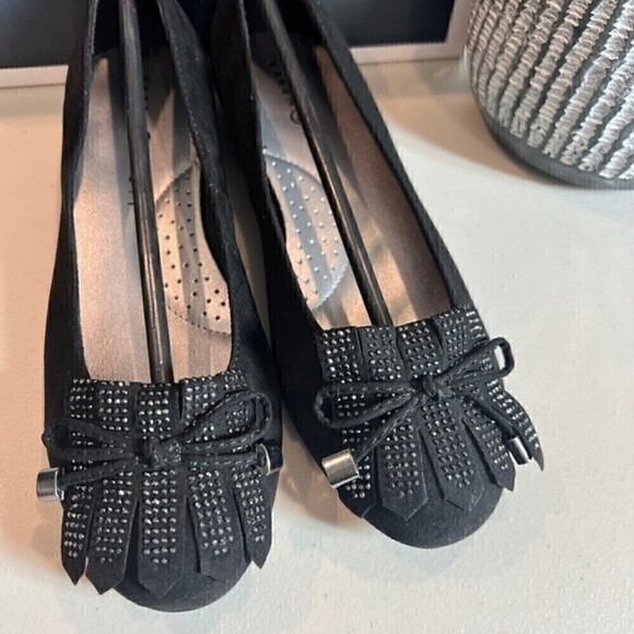 KAREN SCOTT ANABELA RHINESTONE SUEDE SLIP ON BALLET FLATS/Black size 7.5 - Picture 12 of 13
